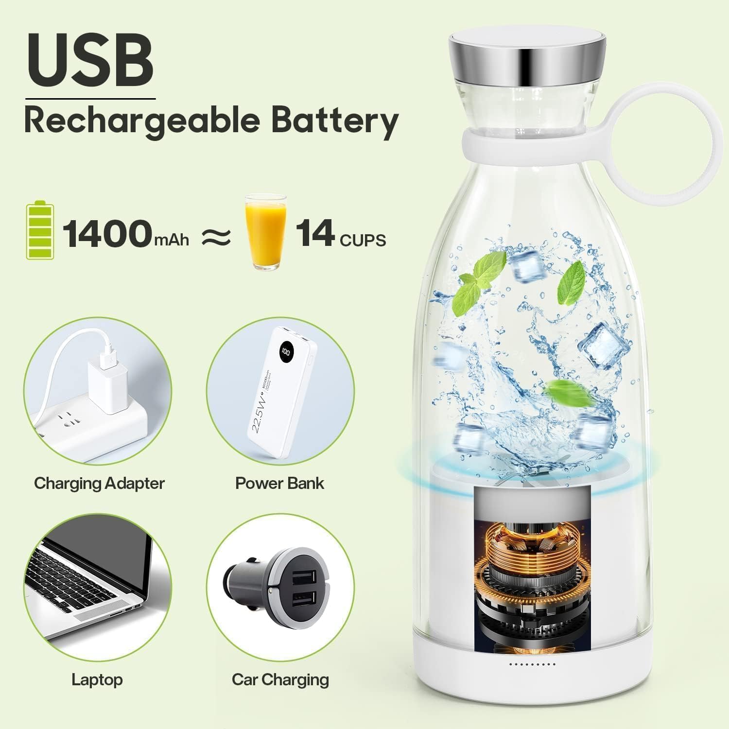 Portable Mini Juicer Bottle - Rechargeable, Powerful & Travel-Friendly Blender⚡